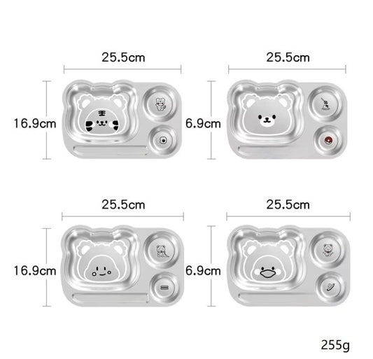 Stainless Steel Children's Plate - Animal Shaped Rectangular Plate With Multiple Compartments - Plastic Free - Toxic Free - No Sucker