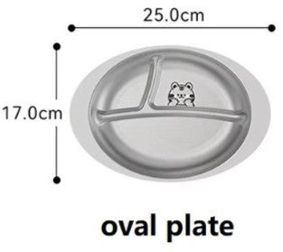 Stainless Steel Children's Plate - Animal Themed Oval Plate With Three Compartments - Plastic Free - Toxic Free - No Sucker