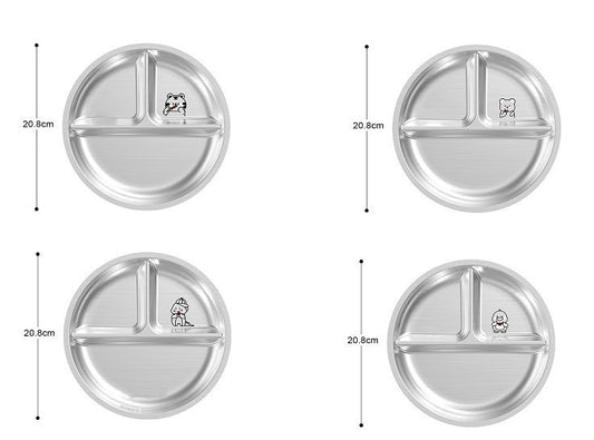 Stainless Steel Children's Plate - Animal Themed Round Plate With Three Compartments - Plastic Free - Toxic Free - No Sucker