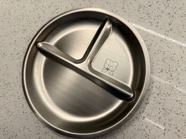 Animal Themed Round Stainless Steel Plate With Three Compartments