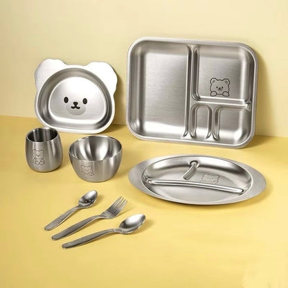 Stainless Steel Children's Plate - Animal Themed Oval Plate With Three Compartments - Plastic Free - Toxic Free - No Sucker