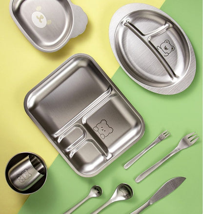 Stainless Steel Children's Plate - Animal Themed Oval Plate With Three Compartments - Plastic Free - Toxic Free - No Sucker